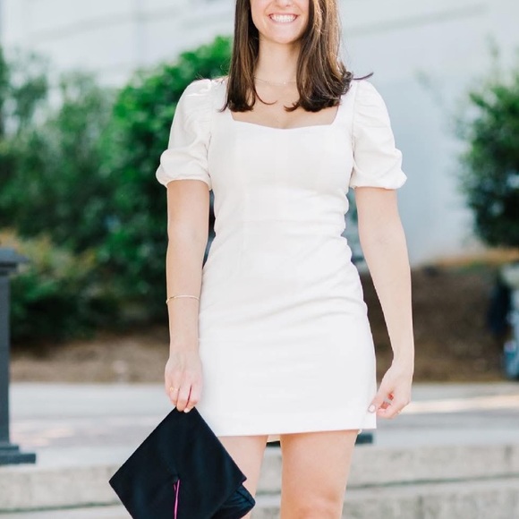 French Connection Cream Mini Dress with Puff Sleeves - Picture 1 of 4